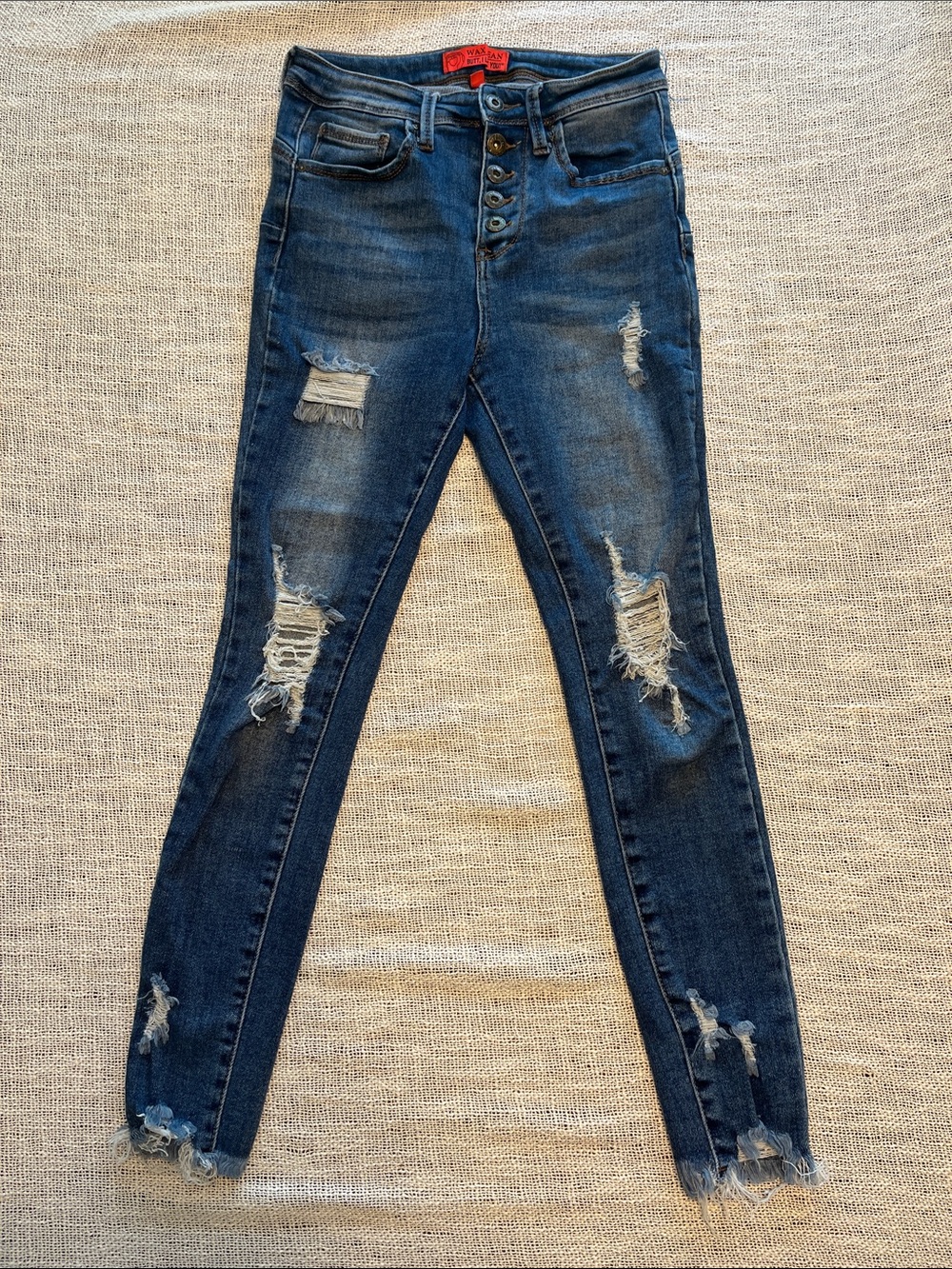 Wax Jean Dark Blue Distressed High-Rise Skinny Jeans
